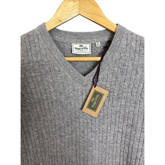 Hoggs Of Fife Sweater Womens XS Gray Cableknit Lambswool Blend Preppy Academia - Picture 2 of 9